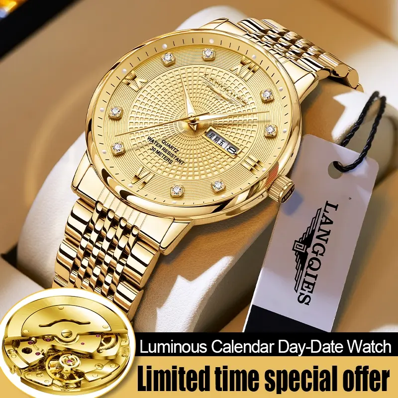 LANGQIES Elegant Men's Watch with Swiss Movement 42mm Dial