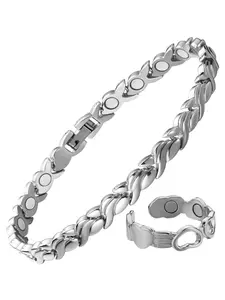 Women's Titanium Steel Magnetic Bracelet with Heart Copper Ring, 3500 Gauss Magnet, Adjustable Size, Includes Removal Tool, Durability