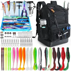 Fishing Backpack with Tackle Boxes and Rod Holder, Cooler, 30L Large Tackle Bag with Fishing Gear Lures Kit, Waterproof Bottom tackle Backpack Fish Set Gifts for Men Women-Black Back Pack
