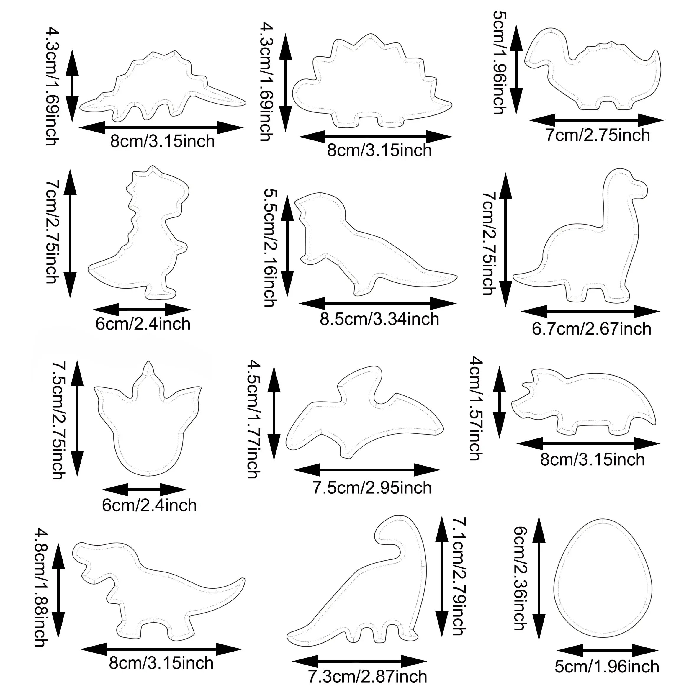12-Piece Multi-Size Stainless Steel Dinosaur Cookie Cutters Set - Kitchen Baking Gadget, Baking Accessories for Birthday Party DIY Decoration