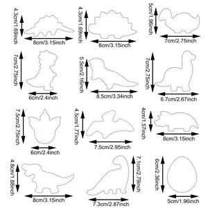 12 Pieces Dinosaur Cookie Cutters Set Stainless Steel Metal Dinosaur Theme Shapes Baking Mold for Baking, Metal Cookie Cutter Molds for Birthday Party DIY Cake Decoration