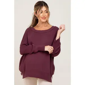 Plum Exposed Seam Side Slit Maternity Sweater