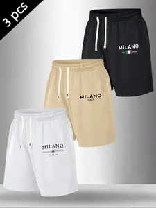 Men's 3-Pack Milano Italy Graphic Drawstring Shorts, Casual European Style Athletic Workout Shorts, Streetwear Sports Shorts, Streetwear Daily Bottoms Active Shorts #MensFashion #Streetwear #ItalianStyle #GymShorts #TikTokMadeMeBuyIt