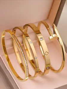 4-piece stainless steel adjustable link bracelet set, elegant, fashionable, luxurious, classic style, versatile for daily use, suitable for birthday gifts, Valentine's Day gifts