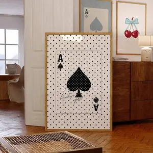 1pc Frameless Ace Of Spades Polka Dot Print, "Lucky One" Black White Card Art, Whimsical Nostalgic Decor For Dorm Bedroom Apartment |   Room Decor Bedroom, Prints For Wall, Vintage Decor