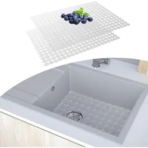 Kitchen Sink Protector Mat - 2Pack Adjustable Stainless Steel Protectors - Fast Draining Mats for Bottom of Sink - Dishes and Glassware - Easy to Clean & DIY Cut