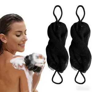 2 PCS African Exfoliating Net Bath Sponge, Owned Body Scrubber for Shower, Gentle for Sensitive/Dry/Acne Skin, Long-Lasting Back & Skin Exfoliator -Black