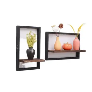 Wooden 2-Piece Square Floating Shelf Set, Solid Wood Wall Mount Organizer, Multi-Functional Display Rack for Books, Plants, Decorations