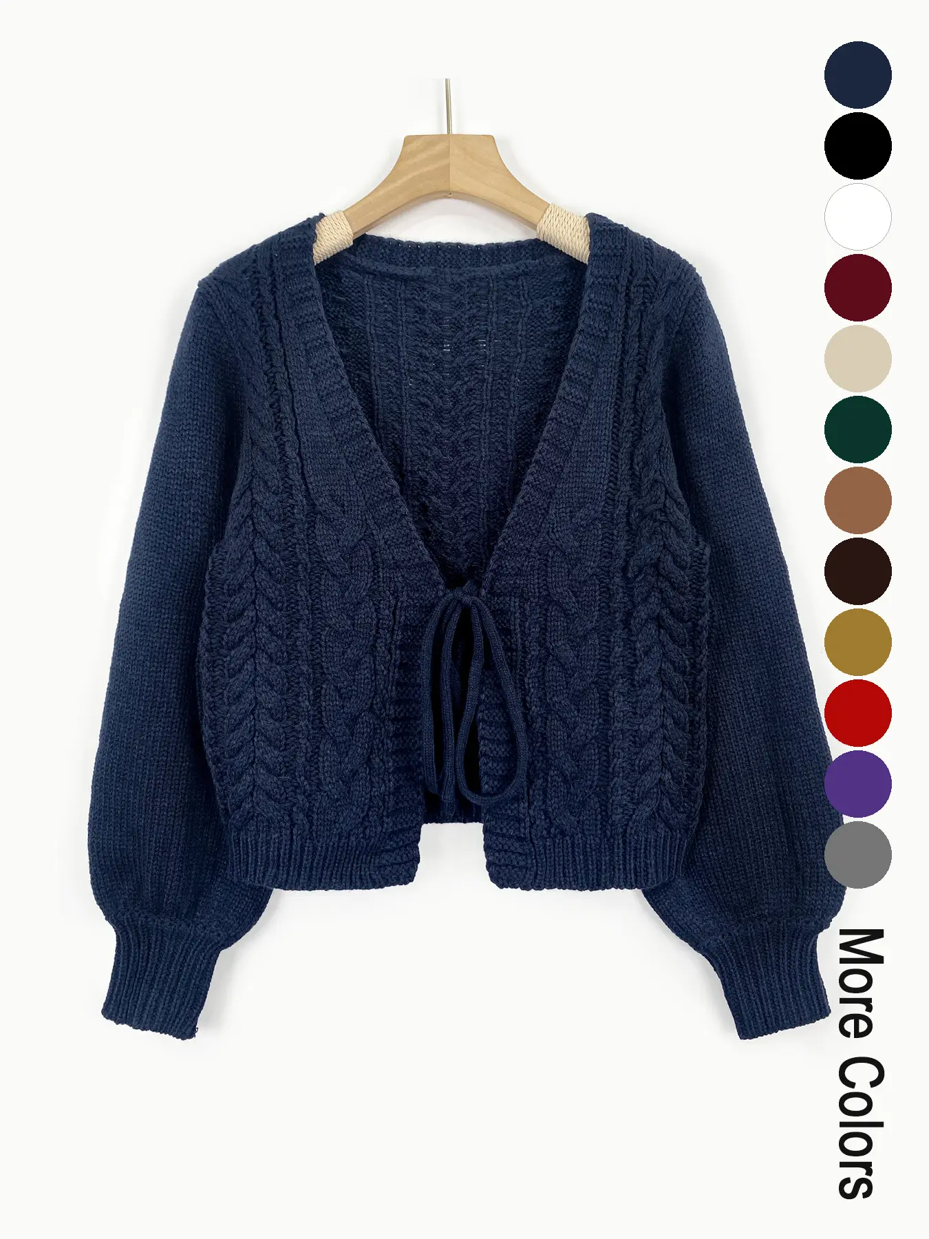 Women's Solid Drop Shoulder Tie Front Blue Cardigan, Comfort Basic Minimalist Fashion Casual Long Sleeve V Neck Knitwear for Fall & Winter, Lady Knitt