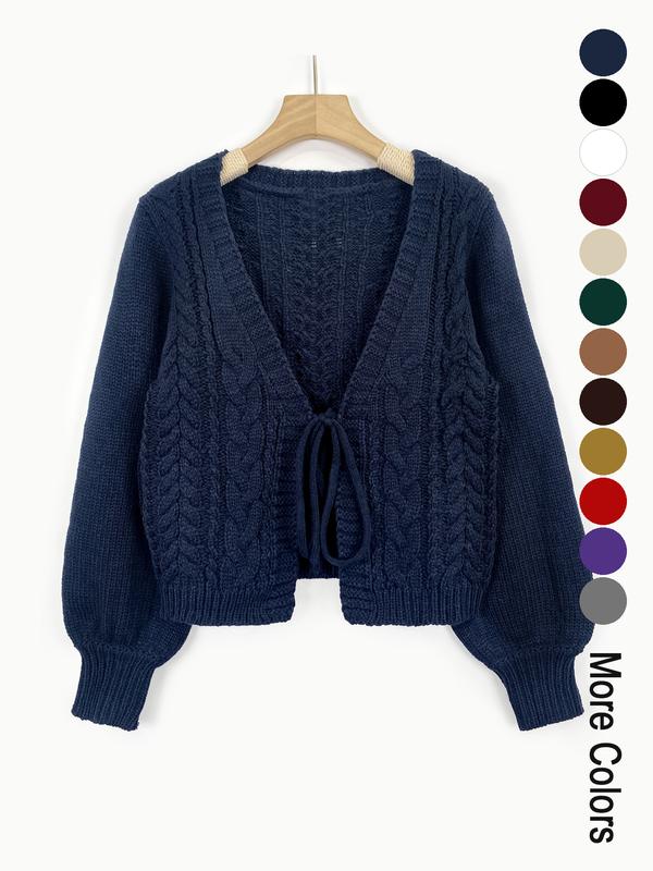 Cardigan Donna A Maniche Lunghe Scollo V Con Fiocco – Modello Crop Drop Shoulder, Morbido E Leggero, Taglie S-XXL, Colori Vari