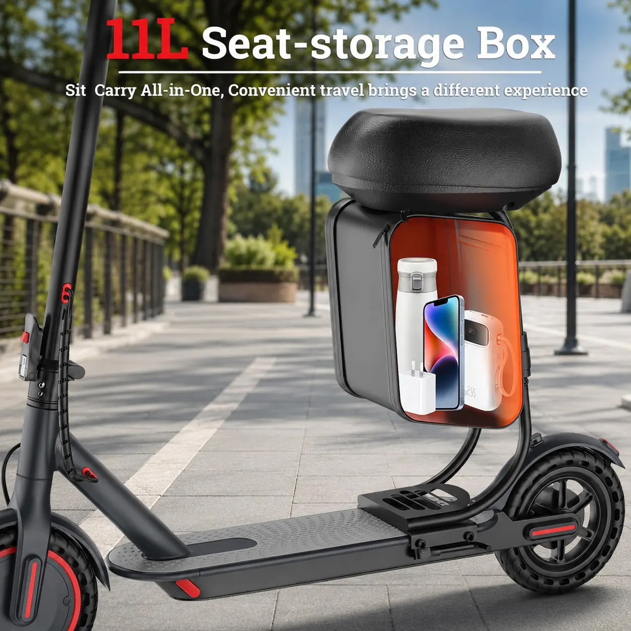 Foldable Electric Scooter w/ Seat & Storage | 350W 19MPH, 20 Mile Range, IP65 Waterproof, APP Control Dual Brakes 120KG Max Load