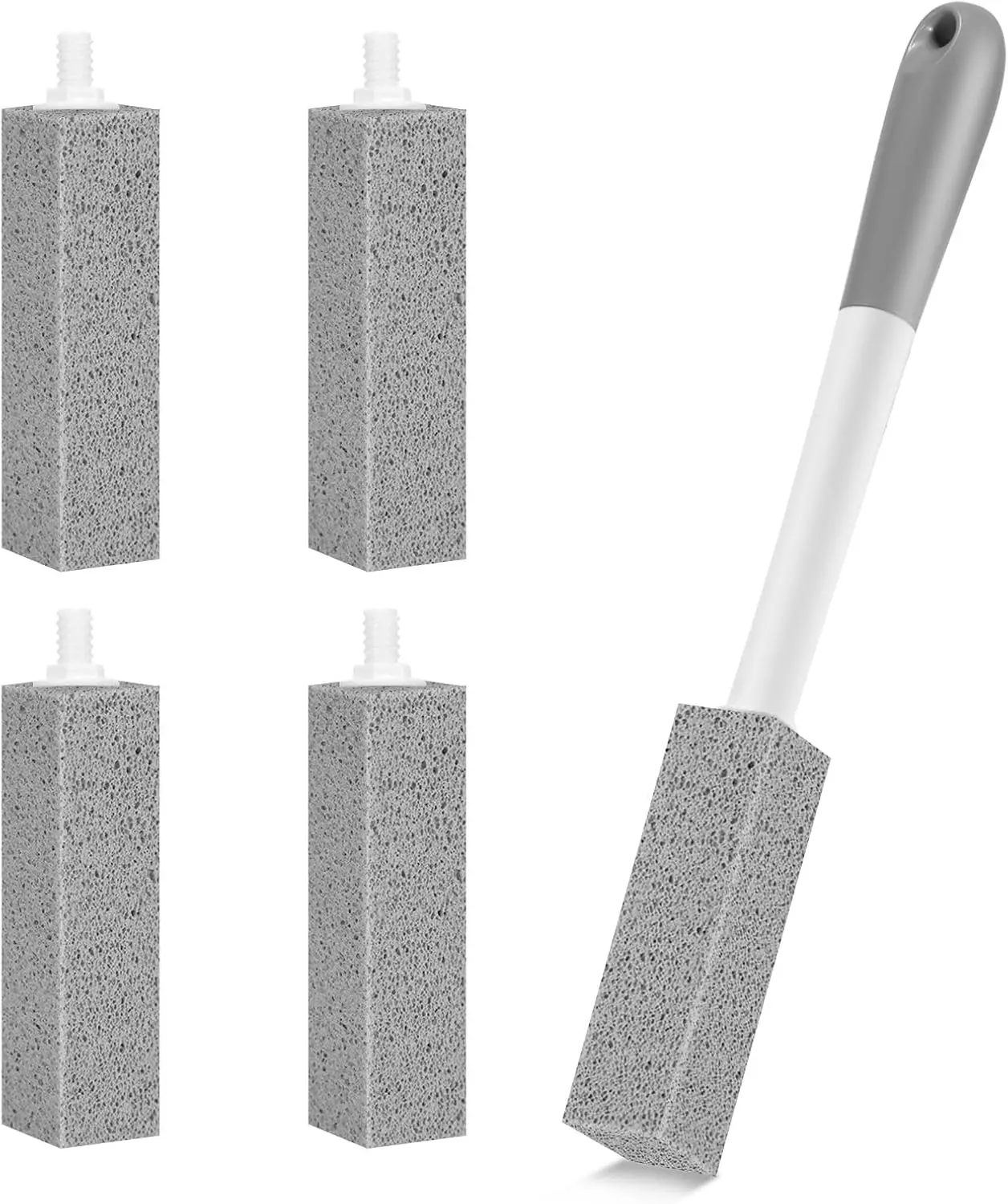 4 Pack  Toilet Pumice Stone with Long Handle,Pumice Stone Toilet Bowl Cleaner,1 Cleaning Handle, 4 No Touch Replaceable Piedra Pomez for Cleaning Toilets, Bathtubs, Grills, Swimming Pools, Sinks