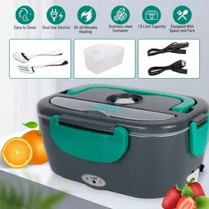Protable Bento Box, Electric Bento Box For Car, 1.5L Protable Lunch Box With Fork And Spoon, Food Warmer Container, Stainless Steel Inner Design