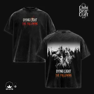 Dying Light Shirt The Following Zombie Horde Volatile Infection Vintage Washed Oversized T-Shirt Hoodie Survival Horror Gaming Graphic Tee Faded Bloody Red Post Apocalyptic Streetwear Y2K Merch Gift For Game Fan Clothes