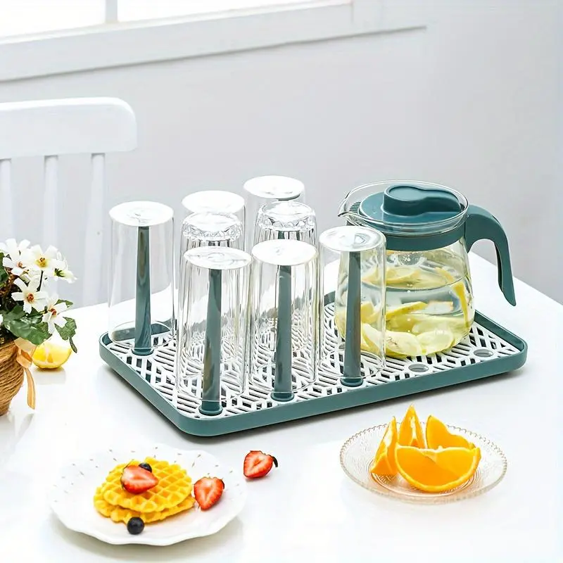 Faridabio Multifunctional Glass Cup Storage Organizer - Quick-Dry Upside-Down Drain Design, Modern Stylish Decor Rack with Beverage Holder Draining Boards for Home Office Countertop Everyday Use (White, Pink, Blue)