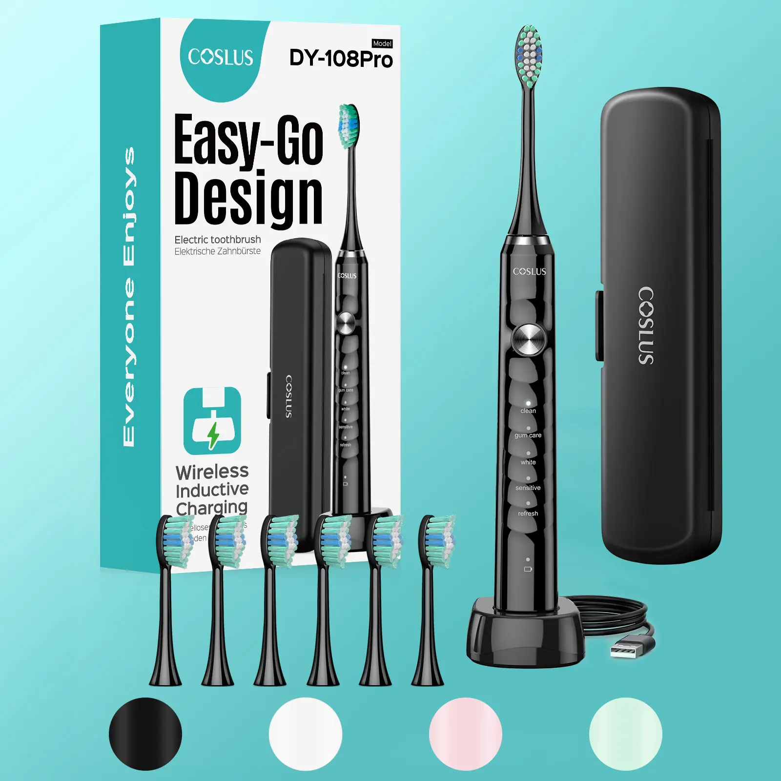 COSLUS Sonic Electric Toothbrush for Adults C40(DY-108Pro): 47000 VPM for Deep Cleaning with Travel Case - 5 Modes for Sensitive Teeth & Brace, Wireless Charging, 6 Brush Heads for Family backtoschool dorm essentials Save More School Sale Student Discount