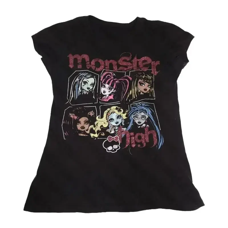 Vintage M0nster High Baby Tee, 90s Clothes for Women, Y2K Summer, Vintage Women Streetwear Goth Punk Girlish, Baby Tees Princess Look Baby Tee