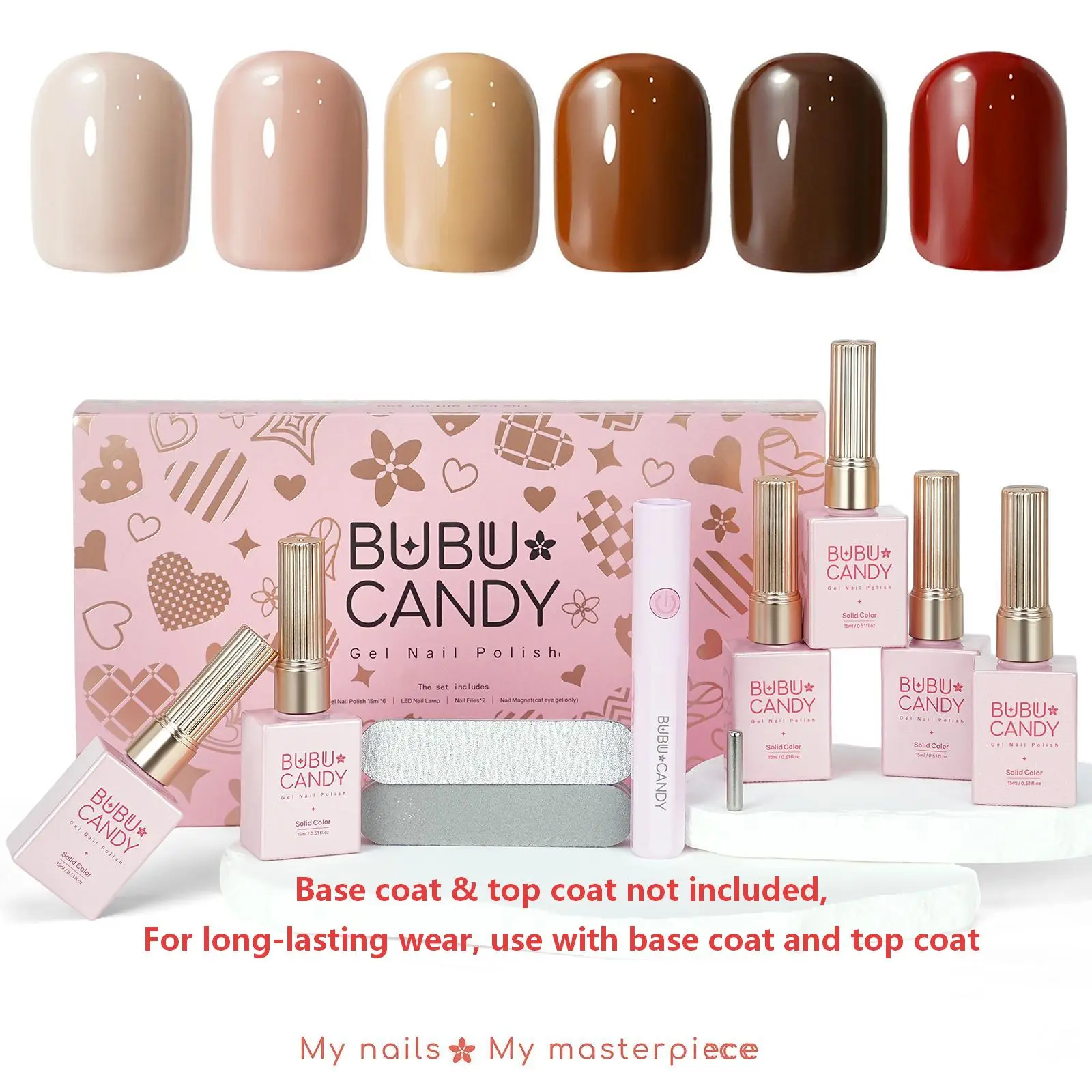 BUBU CANDY M's Pick: Caramel Mocha Gel Nail Polish Set, 6PCS 15ML HEMA-Free & TPO-Free Coffee Nude Gel Kit with LED Lamp & Nail Files, Long Lasting DIY Manicure tiktokshopbacktoschool