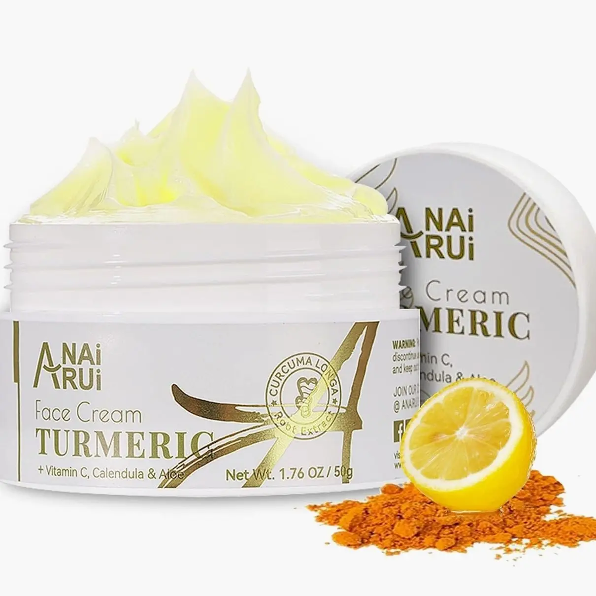 ANAI RUI Facial Moisturizer, Turmeric Face Cream with Vitamin C for Hydrating, Firming, Tightening Skin, Turmeric Vitamin C Cream for Dark Spots, Dry Skin, 1.76 OZ