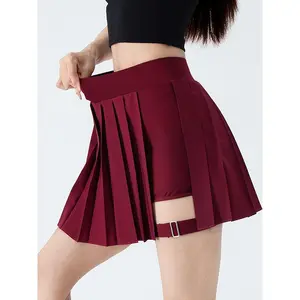 Breezeful High Waisted Pleated 2-in-1 Side & Pocket Asymmetric Hem Quick Dry Mini Dance Skirt Anti glare women's yoga clothes pleated skirt sports short skirt suitable for outdoor running tennis skirt -01