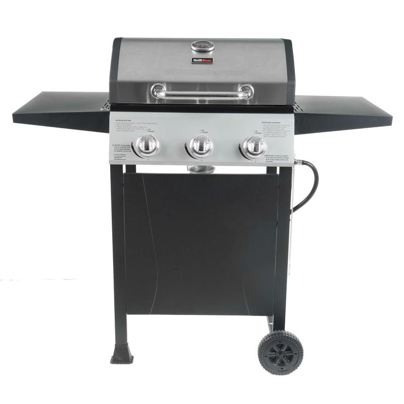 Grill Boss 27,000 BTU 3 Burner Propane Gas Grill w/Wheels, Cover, & Side Shelves