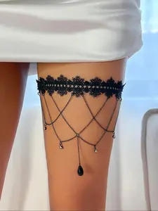 Women's Elegant Tiered Layer Design Lace Thigh Chain, Fashion Artificial Gemstone Jewelry for Party, Trendy All-match & Exquisite Jewelry for Birthday Gift, Fashion Sunglasses Hat, Casual Leather Belt
