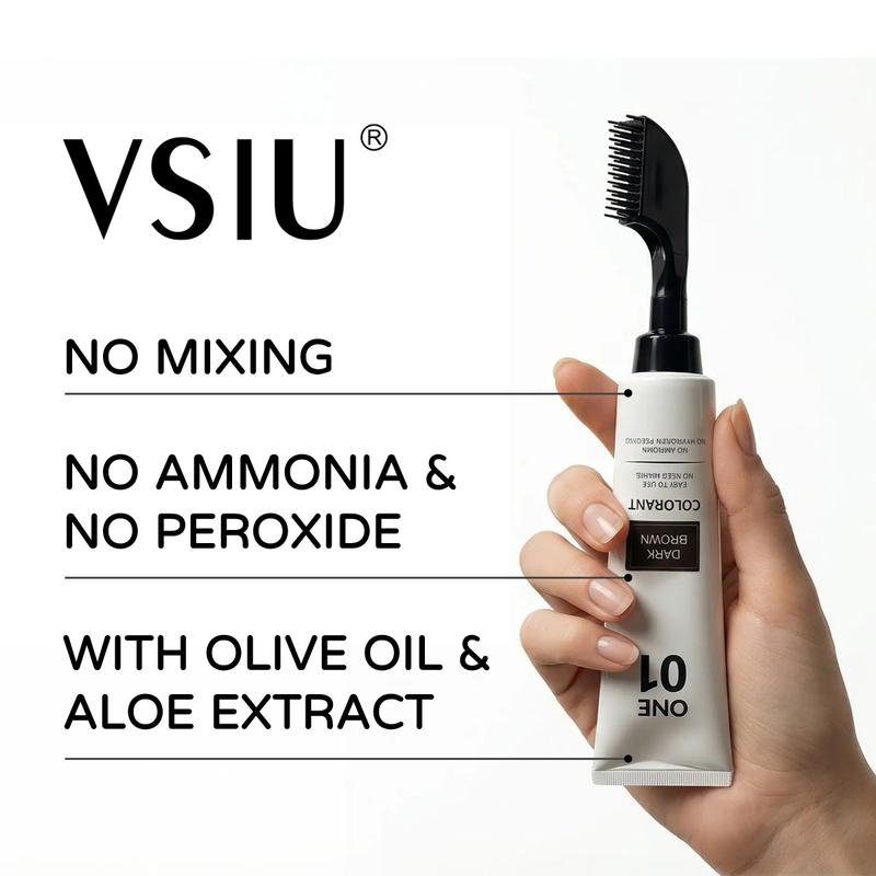 VSIU Hair Dye Brush Enriched with Olive Oil & Aloe Vera Ammonia-Free No Peroxide for Men Women Covers Gray Hair in Dark Brown Black Long Lasting Color with Floral Scent Includes Stain Remover