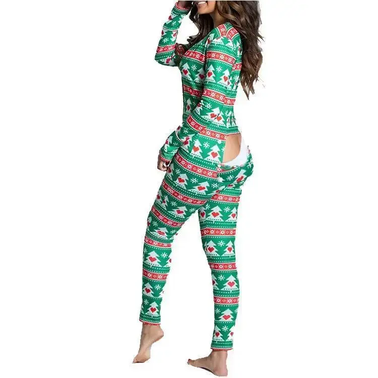 Sexy Pyjama Women's Jumpsuit Suit Button-down Front Back Butt Bum open Ass Flap Jumpsuit Loungewear Christmas Print ButtonedGift Sexy Pyjama Women's Jumpsuit Suit Button-down Front Back Butt Bum open Ass Flap Jumpsuit Loungewear Christmas Print ButtonedGift
