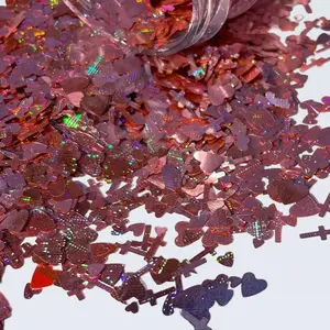 PINK HEARTS & CROSSES - Holographic Polyester Glitter
