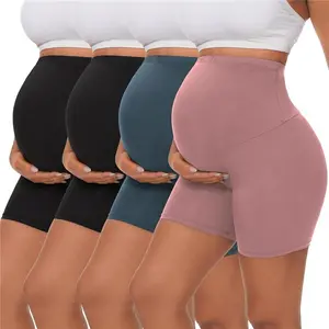 4 Pack Women's Maternity Yoga Shorts Over The Belly Pregnancy Biker Workout Active Athletic Pregnant Shorts 5”