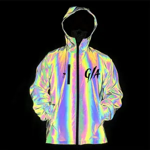 MoonBeam Holographic Windbreaker Hoodie Men's Fitted Long Sleeve All-Seasons Breathable Coats UPF 50+ Water-Resistant Festival Ready Jacket Menswear Day