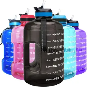 Motivational Gallon Water Bottle - with Straw & Time Marker BPA  Large Reusable Sport Water Jug with Handle for Fitness Outdoor Enthusiasts Leak-Proof Cover Drinkware Plastic Transparent Black