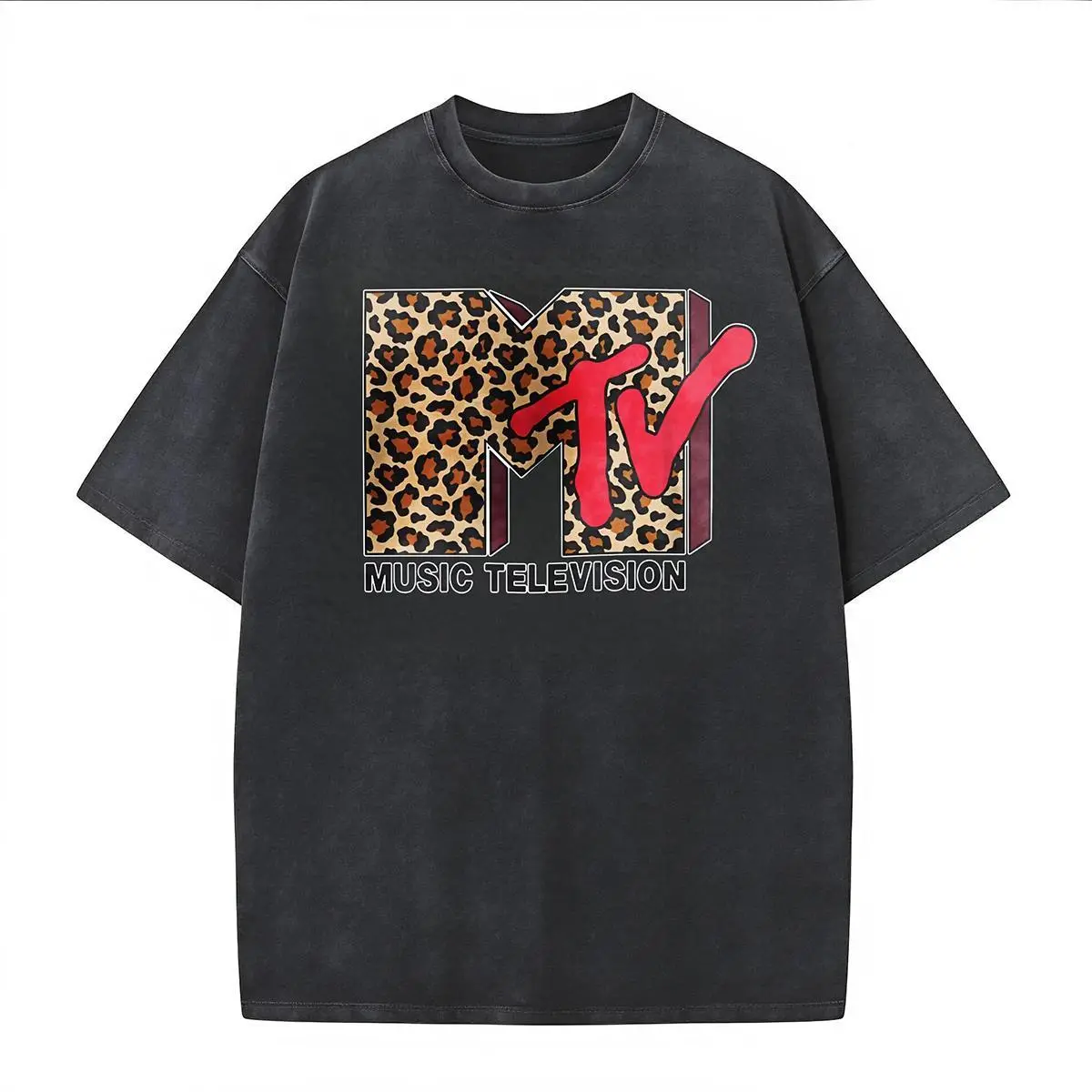 MTV Leopard T-Shirt 90s Retro Graphic Tee Vintage Style Shirt Made In USA For Women For Men [Lolly & Lace cotton t-shirt/sweatshirt/hoodie, soft and comfortable]