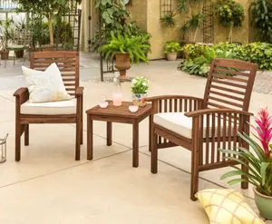 Walker Edison OWC3CGDB Acacia Wood Patio Chairs & Side Table - Dark Brown