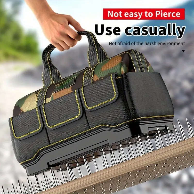 Rectangular Camouflage Tool Bag - Durable Oxford Cloth Organizer with Zipper, Shoulder Strap, Reflective Stripes, Waterproof Layer, Wear-Resistant Build, Large Capacity, Thick Multiple Pockets for Casual Use