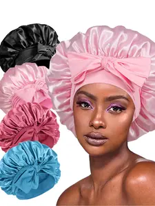 Luxury Women's Bonnet Satin Bow Tie Design Sleep Cap, Soft Skin-Friendly Anti-Static Night Hair Care Hat, Multiple Colors Available, Elastic Hair Bonnet