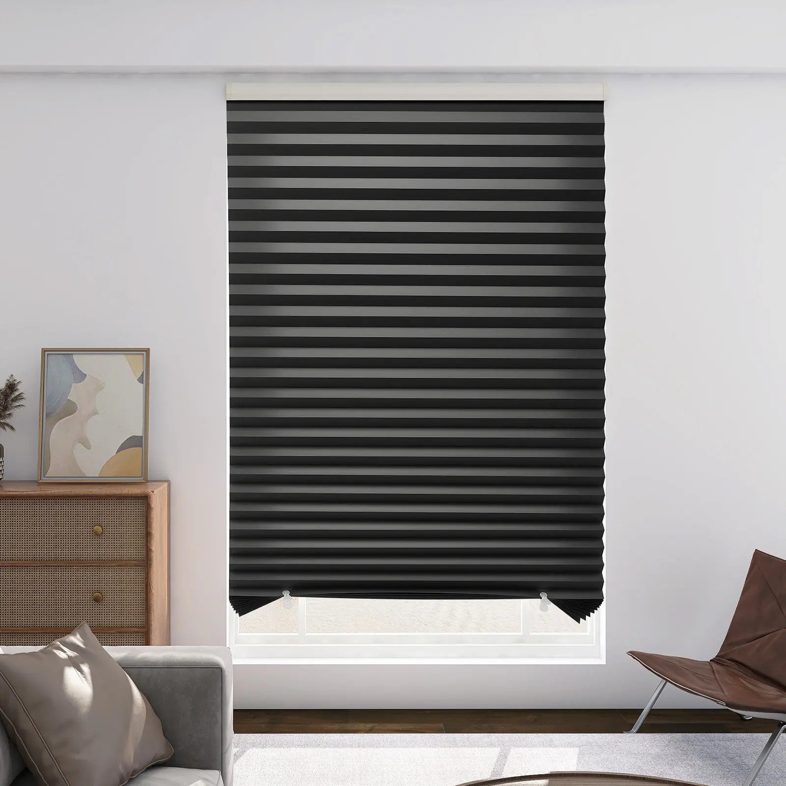 VEVOR 6-Piece Kraft Paper Blackout Pleated Shades, 36x72 in No-Tool No-Drill Adhesive Blinds, Easy to Cut & Install, Durable Fade-Resistant Sunlight Control for Bedroom, Study, Entryway Indoor Windows