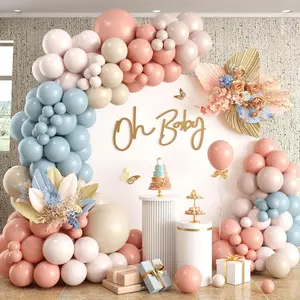 Gender reveal balloon arch kit,122pcs blush pink dusty blue sand white peach balloons for gender reveal party boho wedding bridal engagement baby shower anniversary birthday party decorations