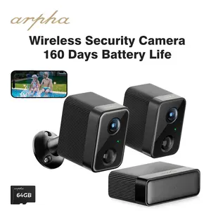 ARPHA K03 Security Camera Wireless Battery Camera Monitor Outdoor with HomeBase, 1080P WiFi Connection IP65 Waterproof 160 Days Battery Life Outdoor Surveillance 2-way Talk Room Office Home Security Live View instant alert Black