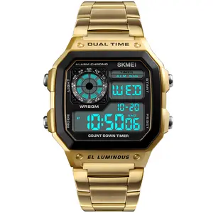 Men's Digital Watches Multi-Function 2 Time Alarm Stopwatch Countdown Backlight Outdoor Sports Casual Waterproof Stainless Steels Watch