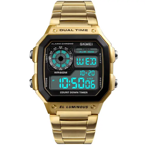 Men's Digital Watches Multi-Function 2 Time Alarm Stopwatch Countdown Backlight Outdoor Sports Casual Waterproof Stainless Steels Watch