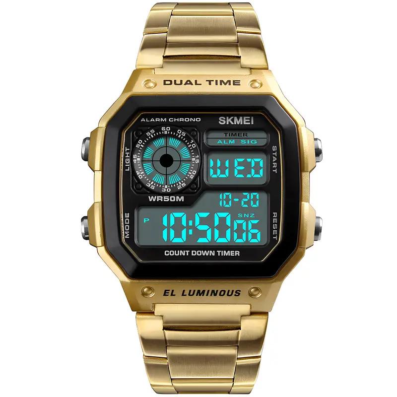 Men's Digital Watches Multi-Function 2 Time Alarm Stopwatch Countdown Backlight Outdoor Sports Casual Waterproof Stainless Steels Watch