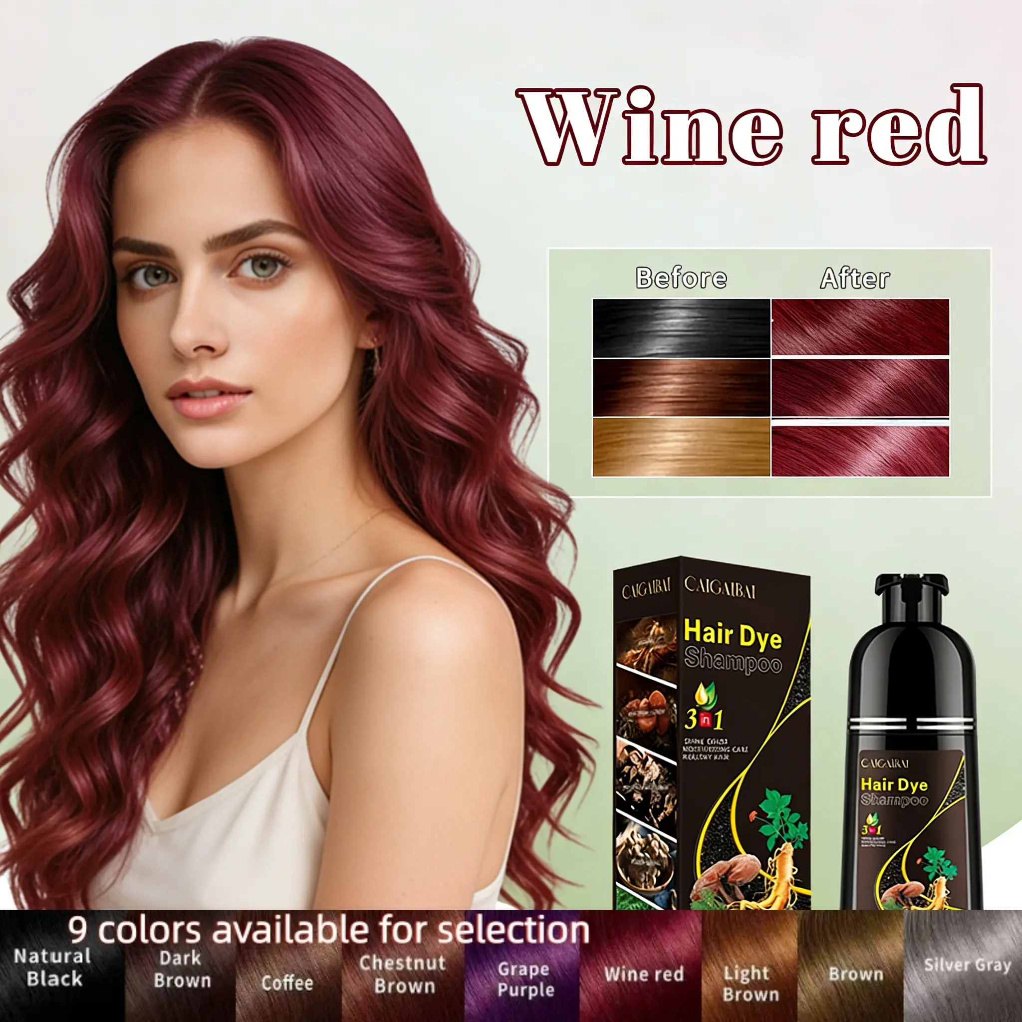 Premium Hair Dye Shampoo, Haircare, 30min Professional Color, Herbal Care, Plant, Full Coverage, Instant Gray Coverage, Liquid Form, Single Item, No Ca Prop 65