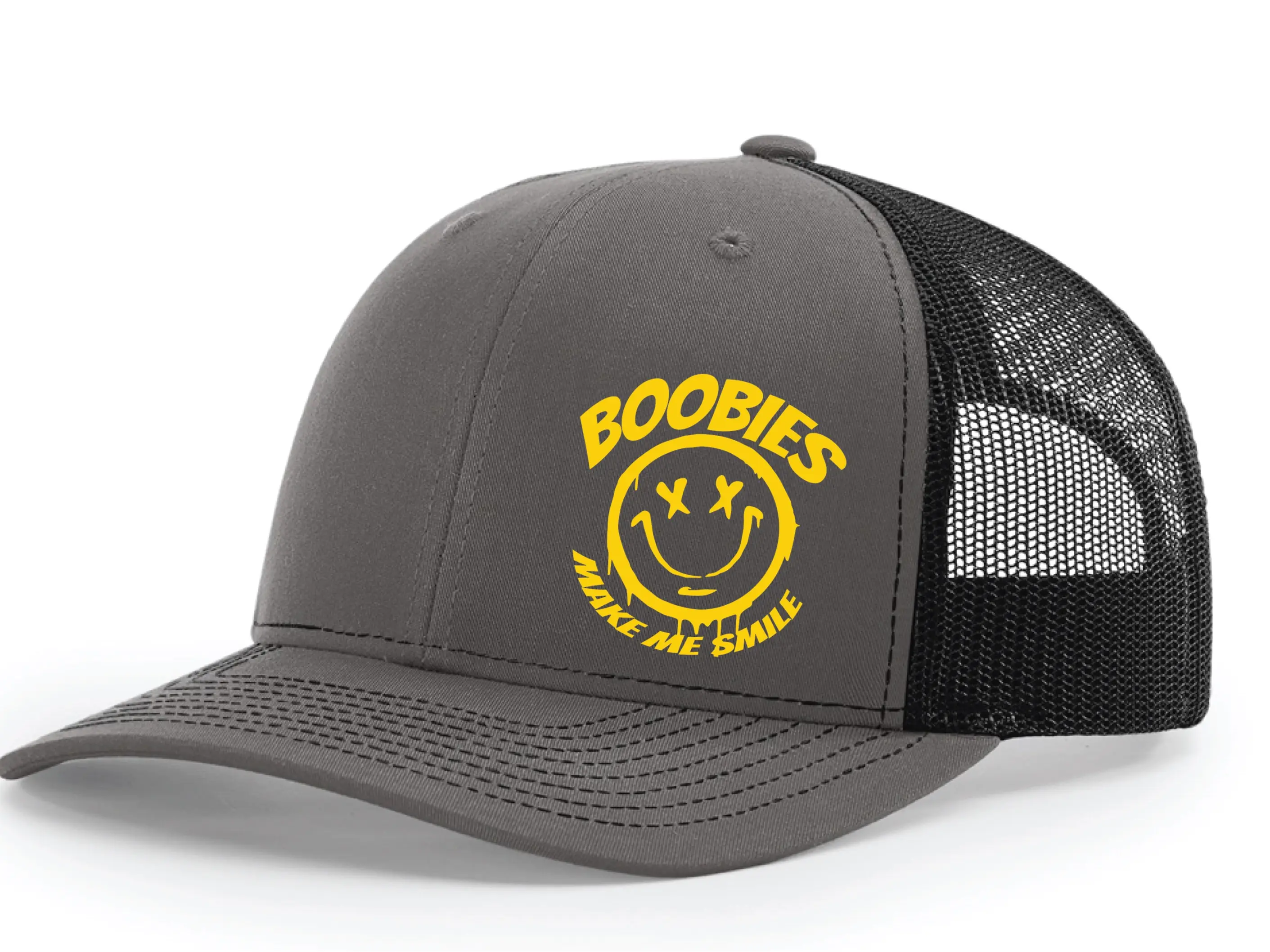Richardson112 "Boobies Make Me Smile" Premium Snapback Hat for Men - Funny, Cool, Custom Logo, Graphic Text, Logo Print - Hand Wash Only, Funny Hats, Cool Hats