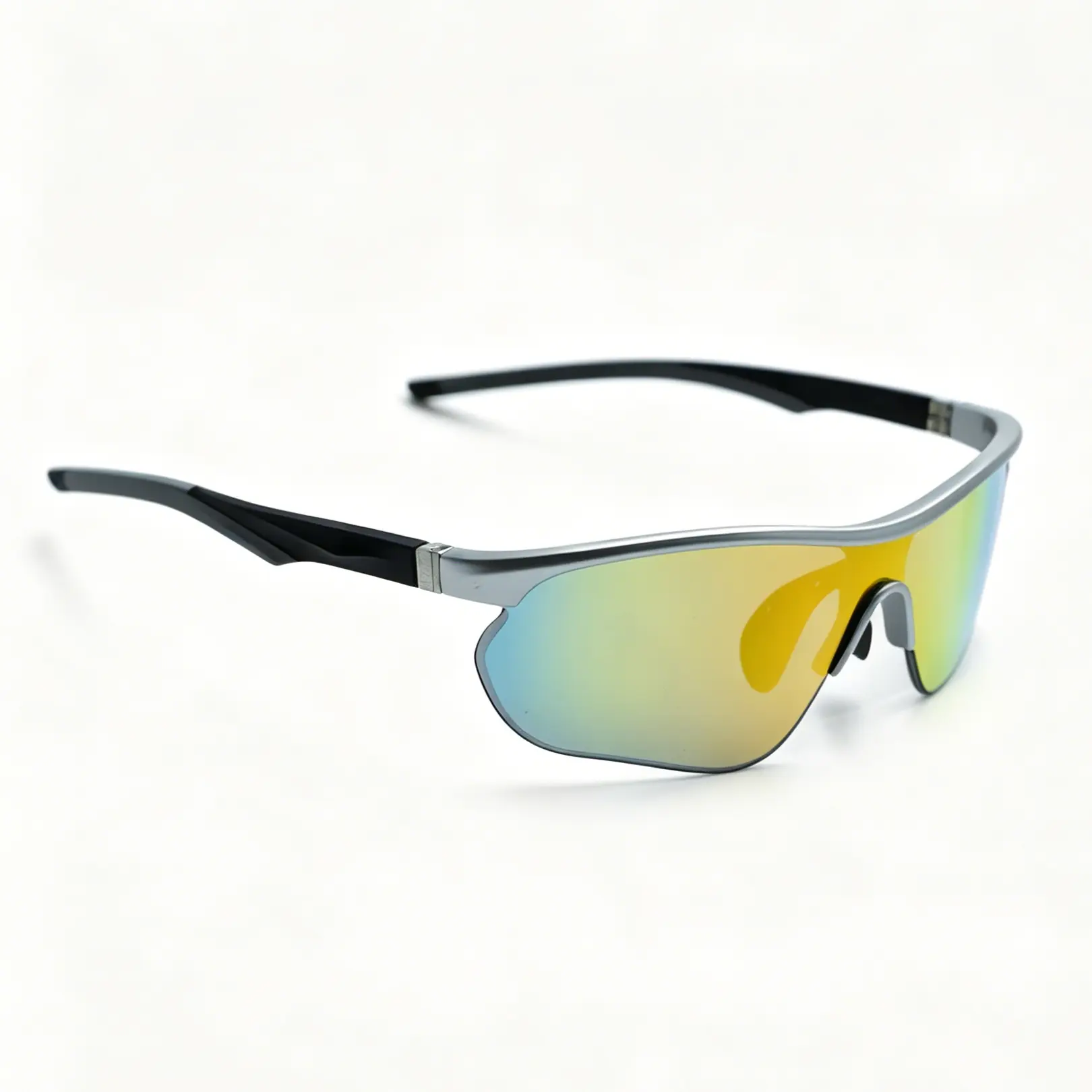 Lightweight Composite Wrap Sunglasses, Silver Coated Half Frame Rainbow Mirror Polarized Anti-Glare Lens for Running, Fishing & Highway Driving
