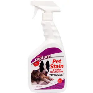 Capture Pet Stain & Odor Neutralizer - Pet Stain Remover for Carpet, Wood, Leather, Rug, Bed, Couch, Car, Upholstery, Clothes, Curtains, Wall, Floor, Concrete - 32oz Portable Spray Bottle