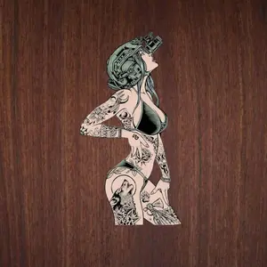 Tattoo Art Girl Sticker, Tactical Helmet & Inked Aesthetic Line Art for Laptops & Gear, Sticker Vinyl Waterproof, Laptop Water Bottle Decal Sticker