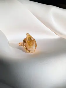 Raw Citrine Ring Handcrafted Crystal Point Wire Wrapped for Adults Inspiring Positivity and Confidence