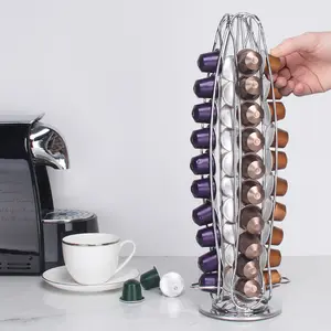 Metal Coffee Pod Holder Rack with 40 Pods Storage,Stand Compatible with Nespresso OriginalLine, Rotatable Coffee Capsules Carousel for 40 Pods, Space-Saving Countertop Storage Rack Organizer