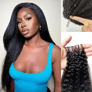 Kinky Straight Human Hair Crochet hair Knotless Pre-Separated Crochet Hair Extensions Feather Hair Line Extensions 100% Human Hair Yaki Straight Human Hair With String Pre-Looped Reusable Feather Crochet Hair Natural Color